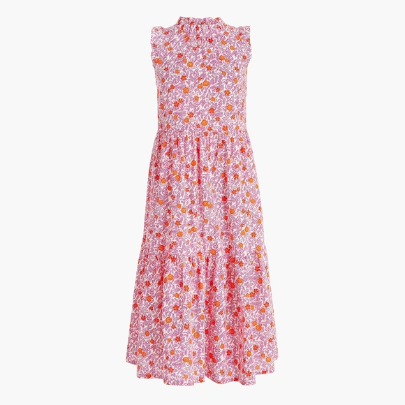 J Crew Tiered Ruffle Midi Dress Orange Red Floral - Picture 5 of 11